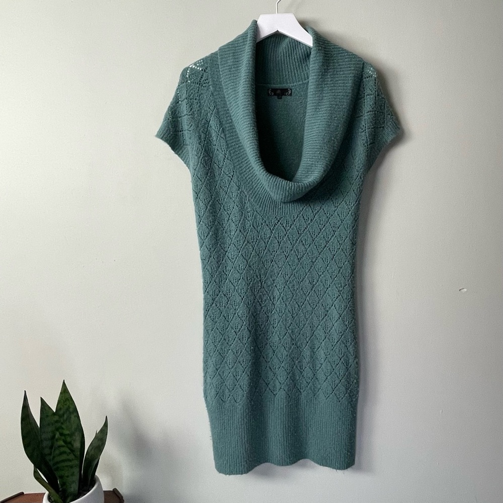 Long Greenish Blue Cowl Neck Sweater / Size M